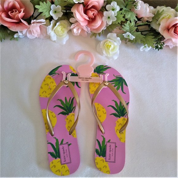 Kate Spade Nassau Pineapple Print Flip Flops - NEW - Picture 1 of 7